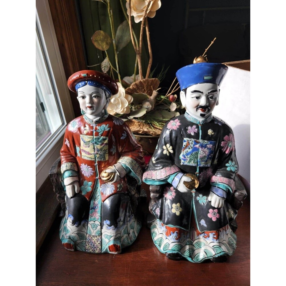 Chinese Emperor, Empress Figurines, Bookends X-Large, Asian Late Qing Dynasty